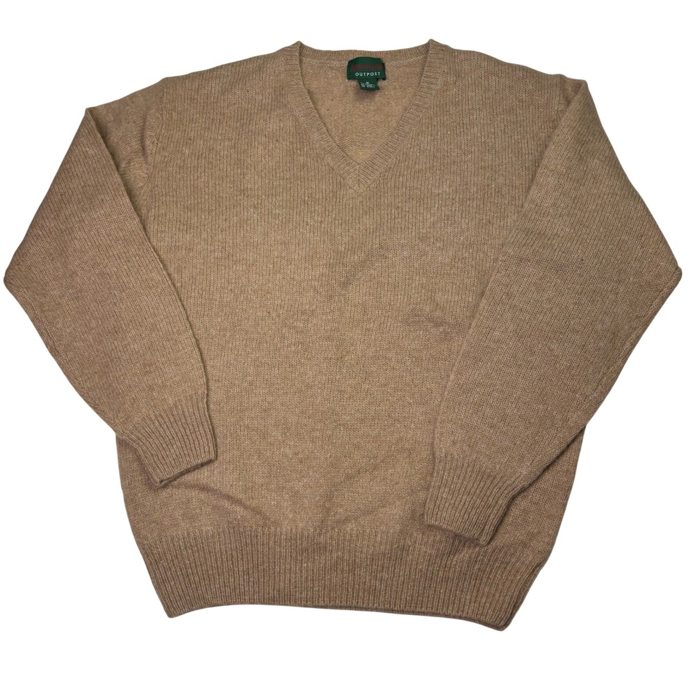 Vintage American Outpost Mens Shetland Wool V Neck Sweater Camel‎ Tan Size M